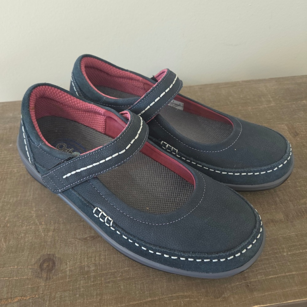 Orthofeet 863 Navy Blue Leather Mary Jane Comfort Shoes Womens 7 B Medium